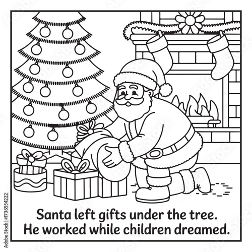Black and White Holiday Coloring Page, Fun Christmas Coloring Page, Coloring Page Line Art, Christmas Coloring Page Illustration, Christmas Story