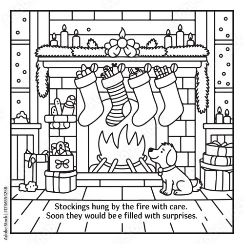 Black and White Holiday Coloring Page, Fun Christmas Coloring Page, Coloring Page Line Art, Christmas Coloring Page Illustration, Christmas Story