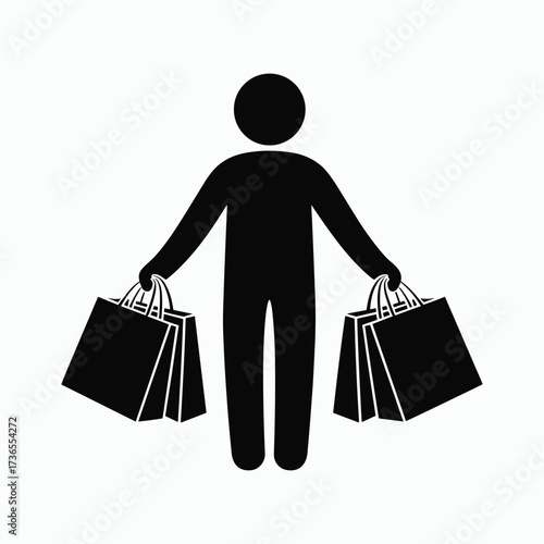 Person holding multiple shopping bags silhouette Keywords: person, shopping, bags, holding, carrying