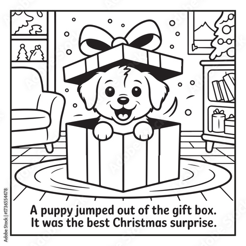 Black and White Holiday Coloring Page, Fun Christmas Coloring Page, Coloring Page Line Art, Christmas Coloring Page Illustration, Christmas Story