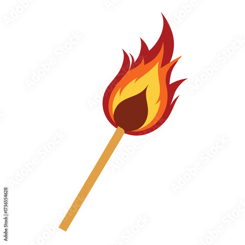 vector illustration of a burning match on black background