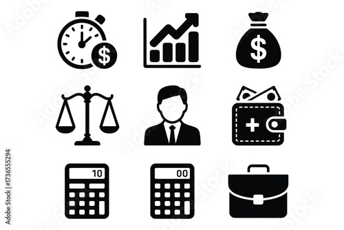 Financial success and business concepts represented by diverse icons