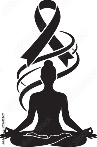 Silhouette of a Meditating Person with Ribbon Swirl