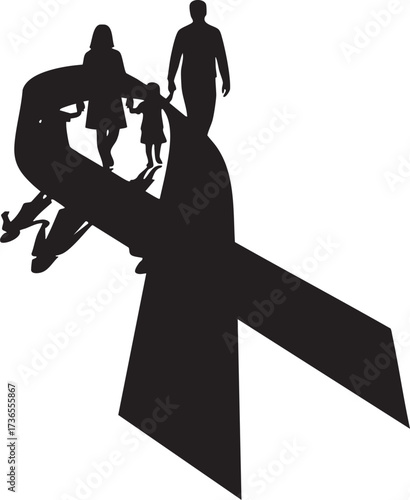  Group of Silhouetted People on an Awareness Ribbon