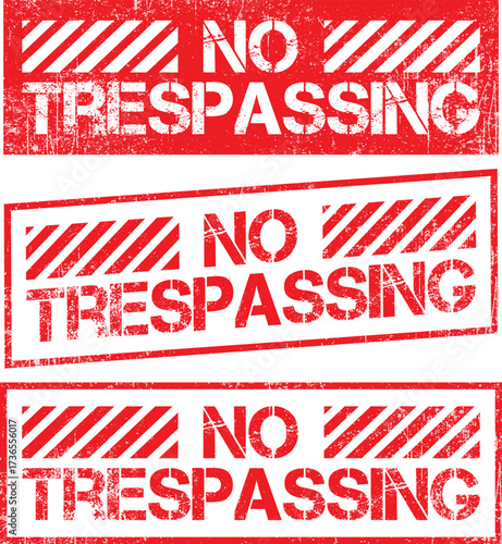 Set of Three Red Distressed No Trespassing Rectangular Signs with Diagonal Lines