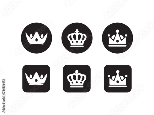 Crown icons set, Simple crown symbol collection, Royal crown black silhouettes,  Collection different crown sign, vector illustration eps 10.