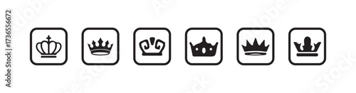 Crown icons set, Simple crown symbol collection, Royal crown black silhouettes,  Collection different crown sign, vector illustration eps 10.