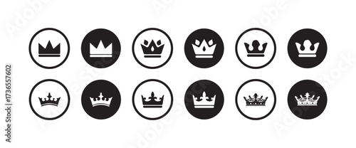 Crown Icon Set, Royal king crown symbol, crown logo collection, Flat silhouette, isolated on white background, Vector illustration EPS 10.