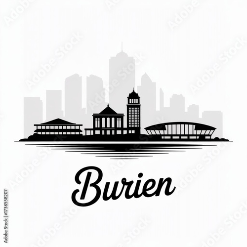 ‎Burien Washington Skyline Silhouette — A Vibrant Suburb South of Seattle Vector Illustration