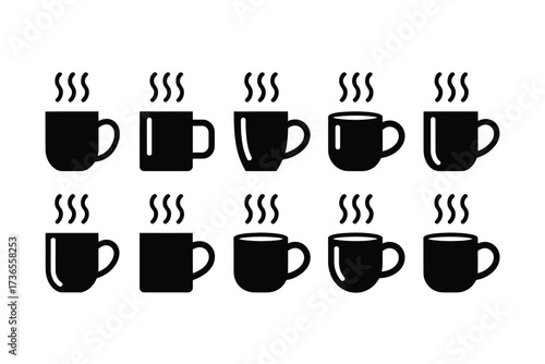 Collection of steaming black coffee cups, symbolizing warmth and morning ritual.