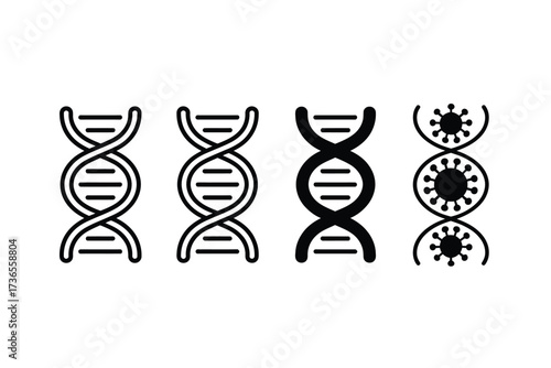 Diverse DNA helix icons illustrating genetic code and viral structures