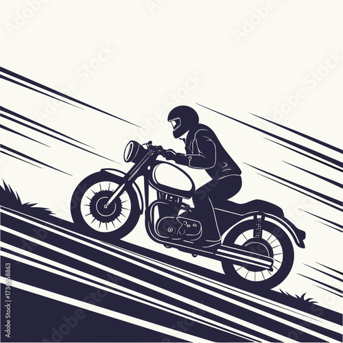 A motorcycle rider speeding down a hill
