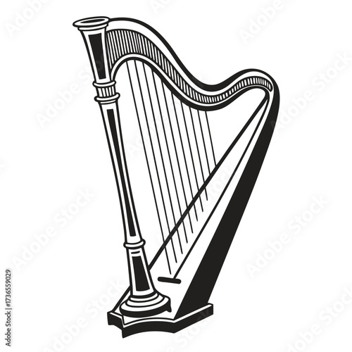 Detailed illustration of a classical harp