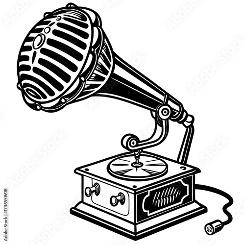 Vintage gramophone illustration, classic design style