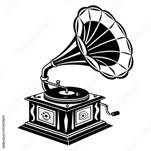 Vintage gramophone illustration with intricate details