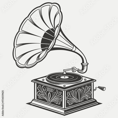 Vintage gramophone with a classic horn speaker
