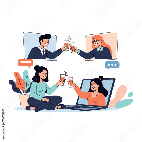 Celebrating friendships and collaborations across digital distances with virtual toasts and shared moments.
