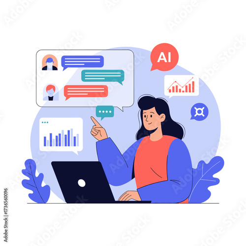 Artificial intelligence chat interface with data analytics and communication tools.