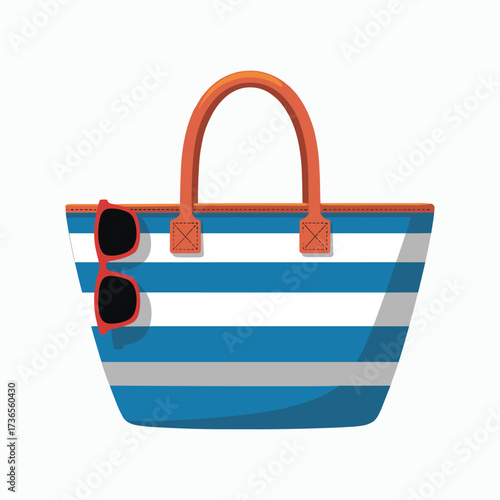 Striped beach bag with sunglasses on a white background tote bag handbag
