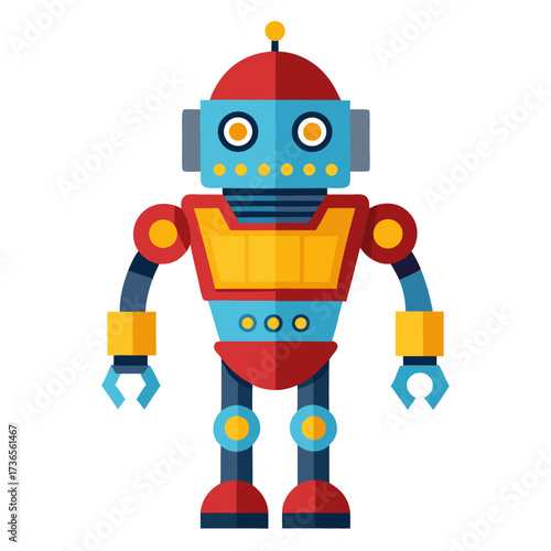 Adorable retro robot with bright colors, perfect for children's books, educational materials, and futuristic designs, inspiring creativity and a sense of playful innovation