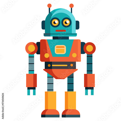 Playful cartoon robot character design, perfect for adding a touch of futuristic fun to your project, great for children's illustrations and tech-themed designs, modern and appealing