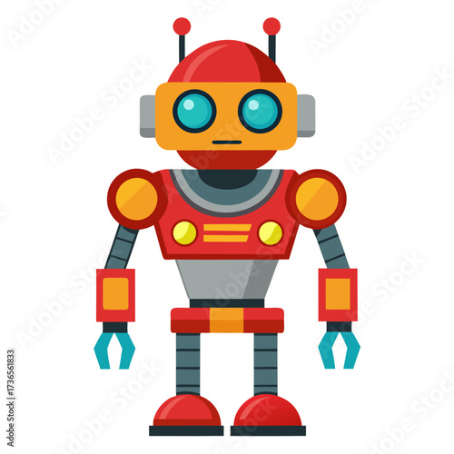 Playful red robot character, perfect for children's designs, educational materials, and tech-themed projects, adding a touch of whimsy and futuristic fun with its cartoon style