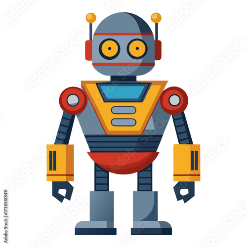 Friendly robot character ready for futuristic adventures, a colorful symbol of technology and innovation for kids or science fiction fans, adding a playful touch to any design