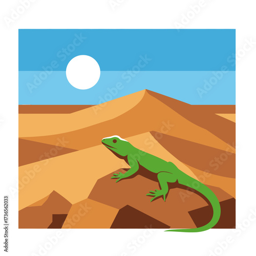Vibrant Green Lizard with Sleek Body and Long Tail in a Stylized Illustration.