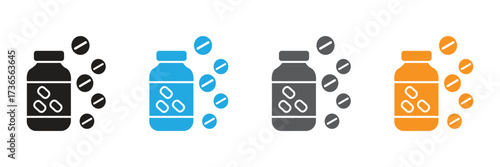 Vibrant pill bottles and tablets for wellness and health concepts, perfect for pharmaceutical designs or promoting a healthy lifestyle with vitamins and supplements.