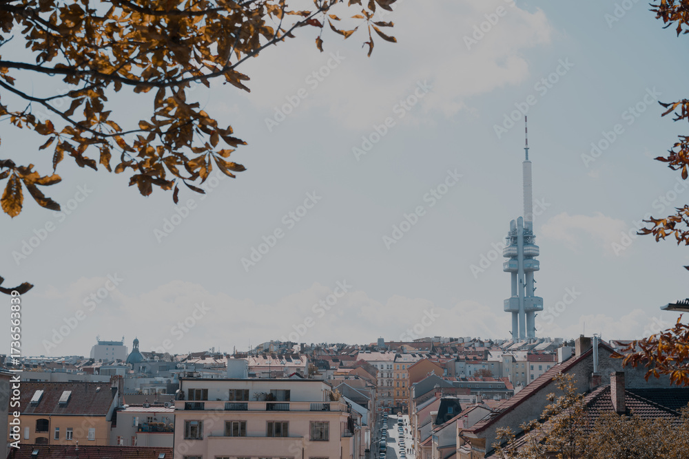 Obraz premium Zizkov television tower, Prague, autumn