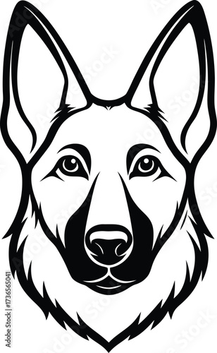 German Shepherd Line Art – Black and White Dog Head Portrait