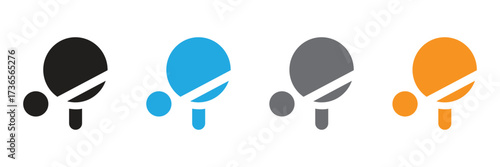 Playful ping pong icons in black, blue, gray, and orange for game promotion, sports design, or table tennis tournament flyers and cool design elements.