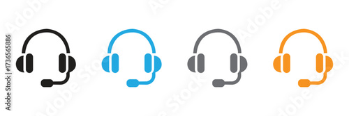 Versatile headset icons in various colors, ideal for illustrating customer support, call center operations, and seamless online communication solutions.