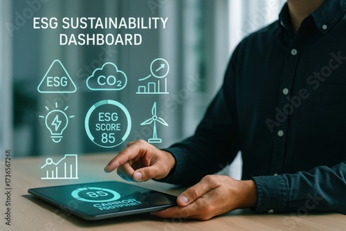 Esg sustainability dashboard analysis business environment digital content corporate responsibility data visualization