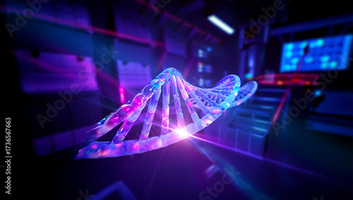 Abstract dna helix glowing with vibrant colors in futuristic lab
