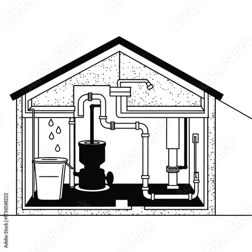 Basement Waterproofing System Diagram sump pump drainage plumbing house home foundation pipe construction building repair maintenance