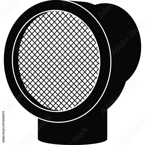 Black and White Illustration of a Tennis Racket sport net graphic icon symbol equipment game activity competition leisure recreation