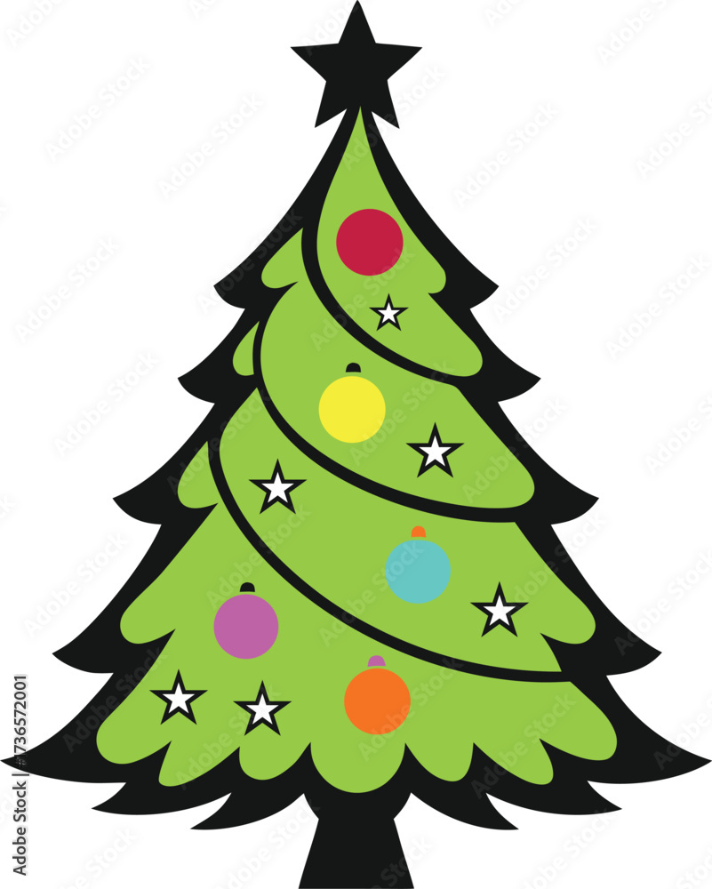 Fototapeta premium Decorated Christmas Tree Icon 