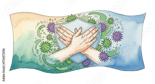 Protect yourself from virus and bacteria with shield and hand hygiene for health and safety concept on transparent background