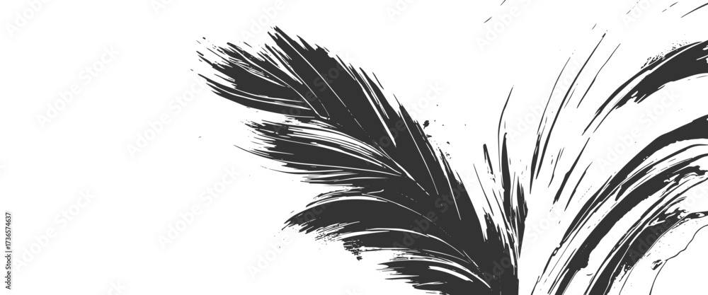 Obraz premium Botanical black flower with leaves and buds isolated black background..