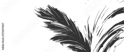 Botanical black  flower with leaves and buds isolated black background..