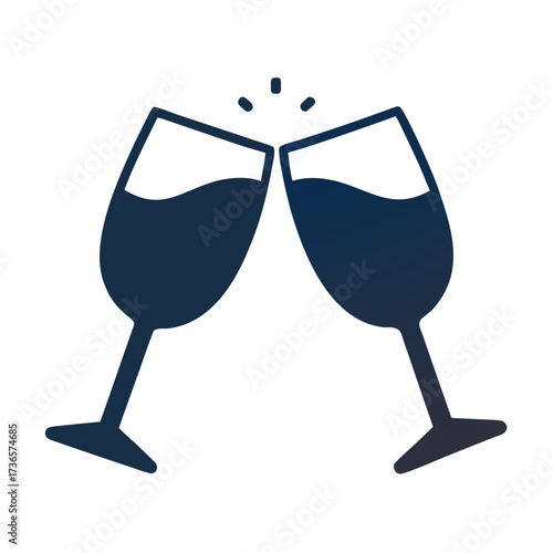 Two wine glasses clinking dark blue celebration toast