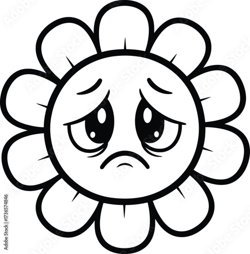 Vector art of sad cartoon flower face