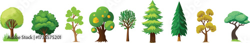 Various Green Cartoon Trees Vector Banner