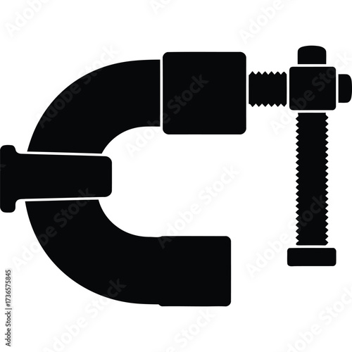 Black Silhouette of a C-Clamp tool fastener vise woodworking metalworking construction hardware equipment industrial mechanical