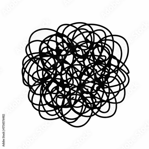 Abstract tangle of black lines on a white background, representing chaos or complexity.