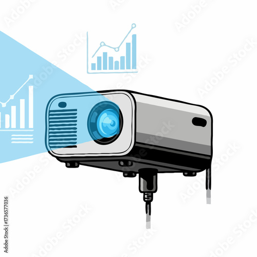 Digital projector displaying financial charts and graphs for business analysis