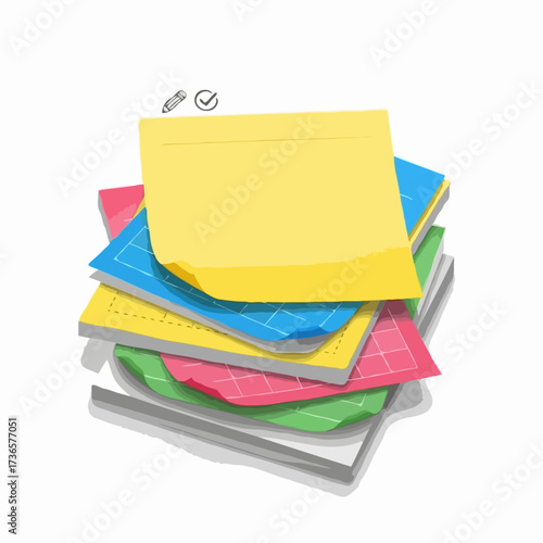 A colorful stack of sticky notes on a white background