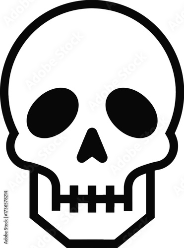 Simple black and white skull illustration with a minimalist design on a plain background graphic element
