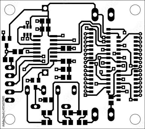 Tracing conductors of printed circuit board
of electronic device. Vector engineering 
drawing of pcb design. Electric background.
Computer technic cad design.